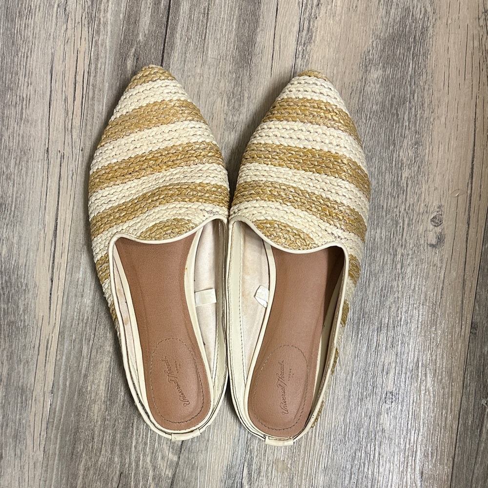 UNIVERSAL THREAD Tan Light Creme Women's Ballet Rattan Boho Flats Slide Size 8